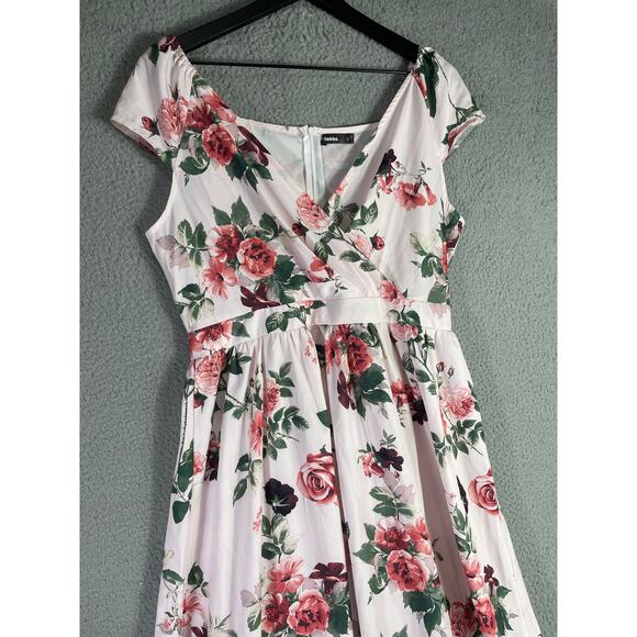 Hekka White Red Floral Wrap Maxi Dress Size L Flowy Romantic Cottagecore - Picture 4 of 10